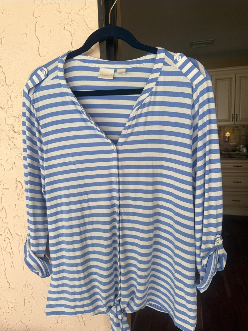 Chico's Blue and White Striped Top